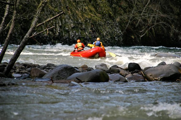 Rafting the Hood River at the Confluence of the West Fork and East Fork Rafting the Hood River at the Confluence of the West Fork and East Fork