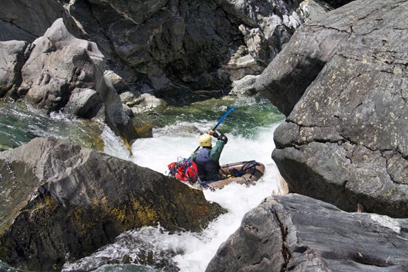Billy running a tight drop in the Upper Chetco Gorge