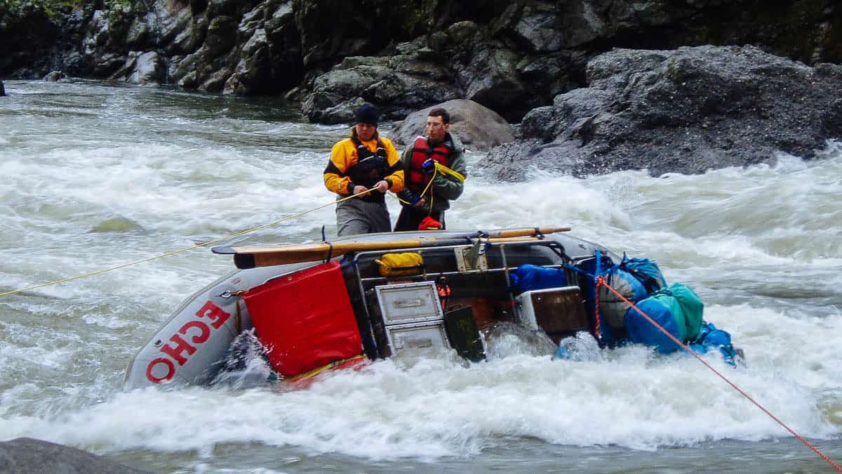 Safety Line Attached to Pinned Gear Raft