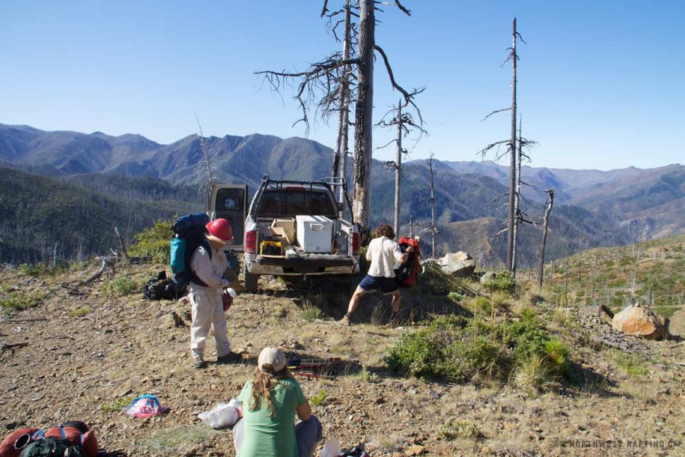 Putting our packs on at the Kalmiopsis Wilderness boundary Putting our packs on at the Kalmiopsis Wilderness boundary