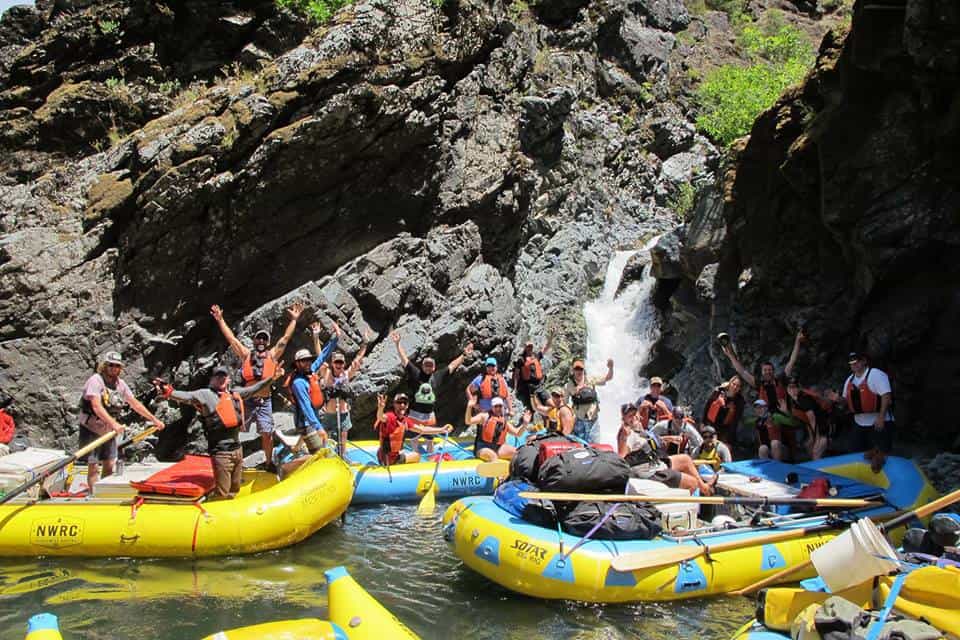 Rafts and rafters at Stair Creek on the Rogue River
