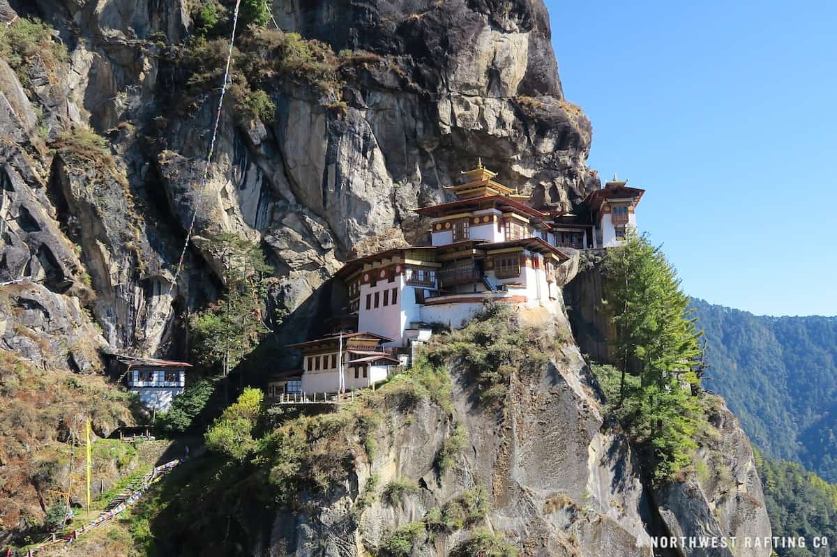 Taktsang is perched on a cliff 2,000 feet above the Paro Valley