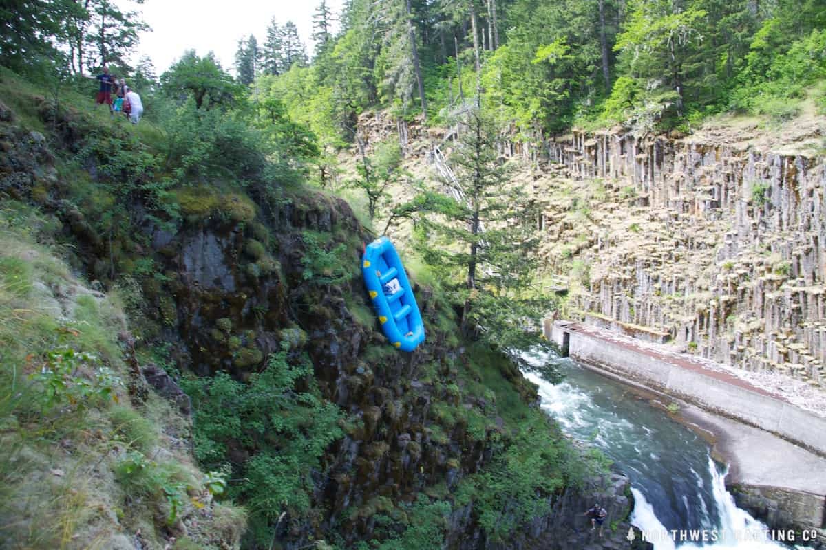 Lowering a rafting into the pool below Punchbowl Falls