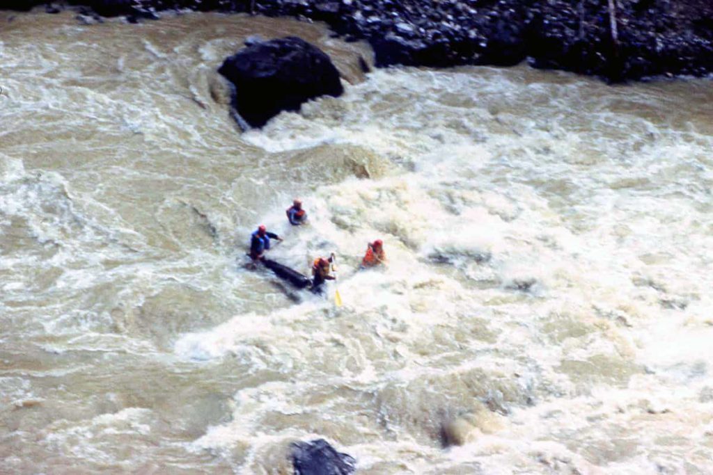 4-person Cat with Canoe (Knee) Seats in Mazhoy Cascase on Chuya River, Altai Mts., 1989
