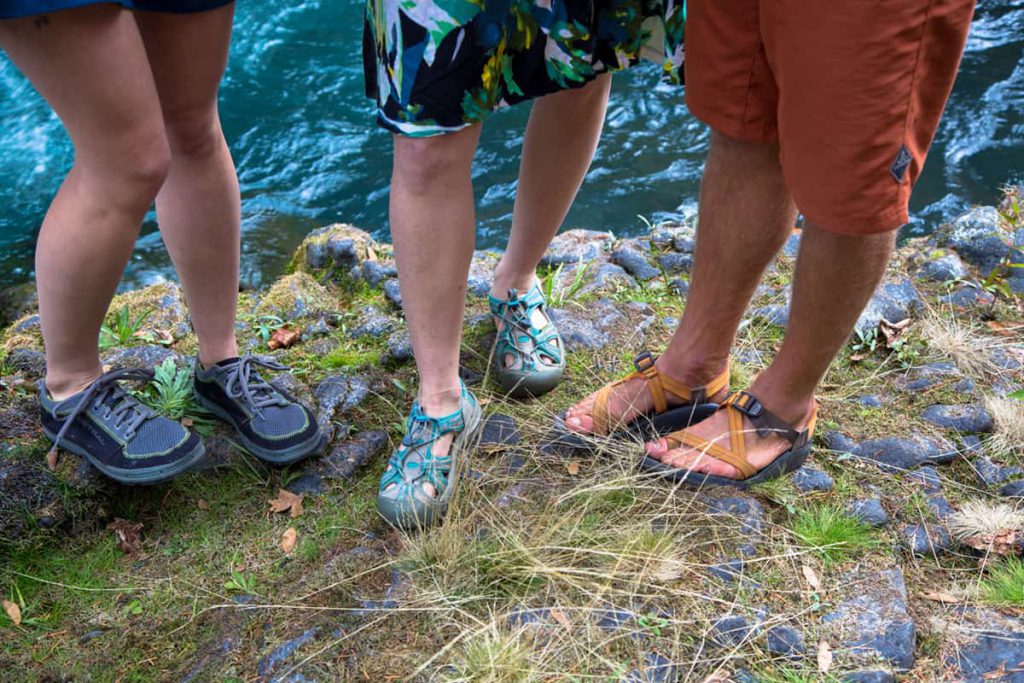Our Favorite River Shoes, from Left to Right: Astral Brewers, Keen sandals, and Chaco Sandals