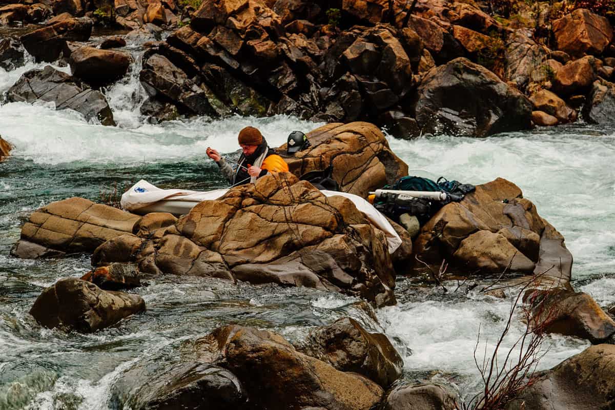 Sewing up an AIRE BAKraft on Rough and Ready Creek