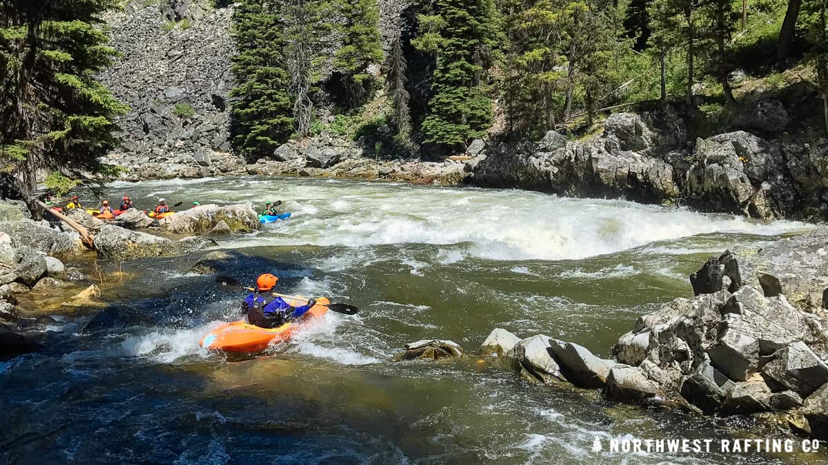 Kayaking the left line around Velvet Falls at 6 feet