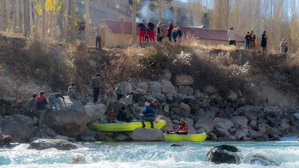 Locals watching us paddle in Tajikistan