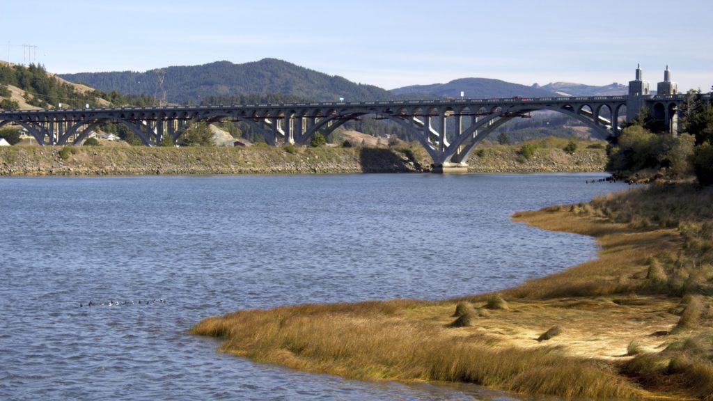 The 1932 Patterson Bridge over the Rogue as it Enters the Pacific
