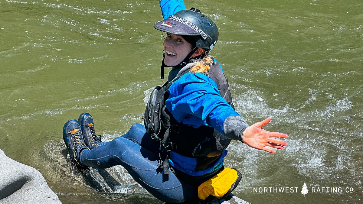 Wearing a wetsuit during a training course on the Hood River