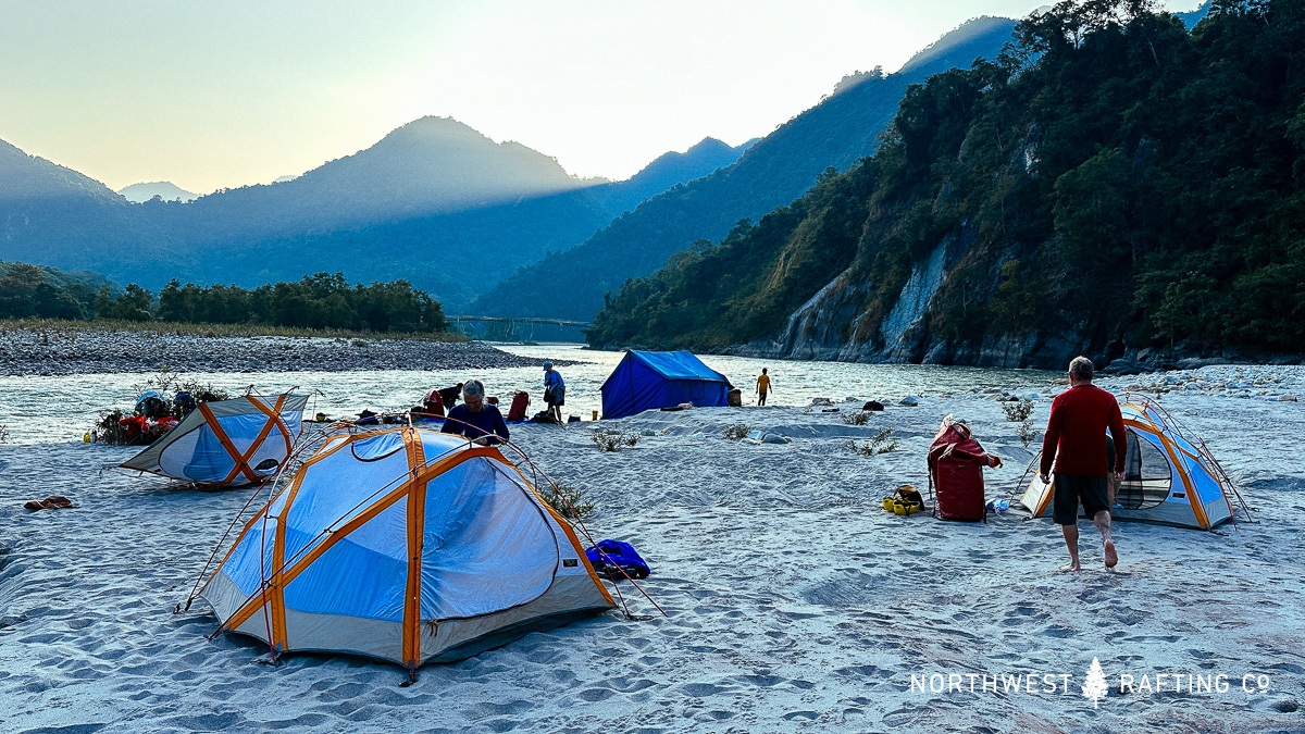 Camping on the Drangme Chhu (River) in Bhutan