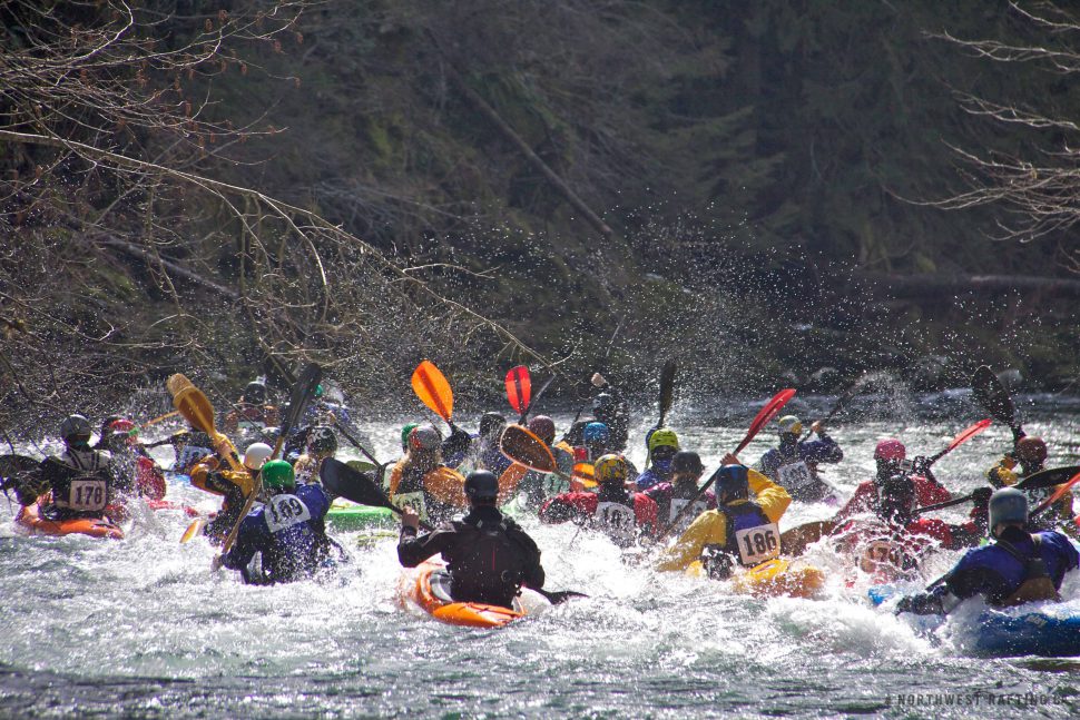 Beginning of the Kayak Mass Start Race as the 2012 Upper Wind Festival