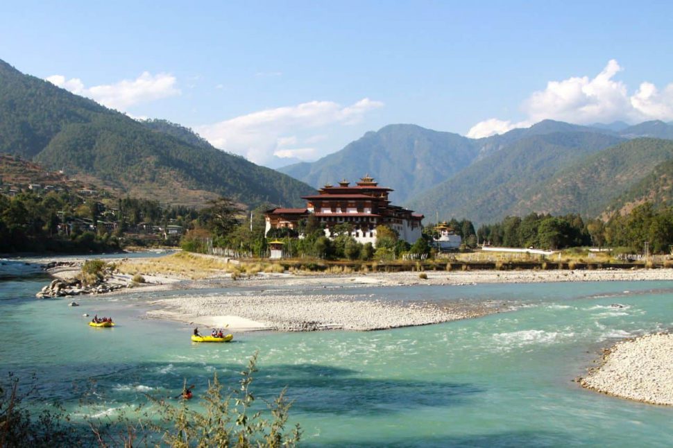 At the confluence of the Mo Chhu and Po Chhu with the Punakha Dzong in the background