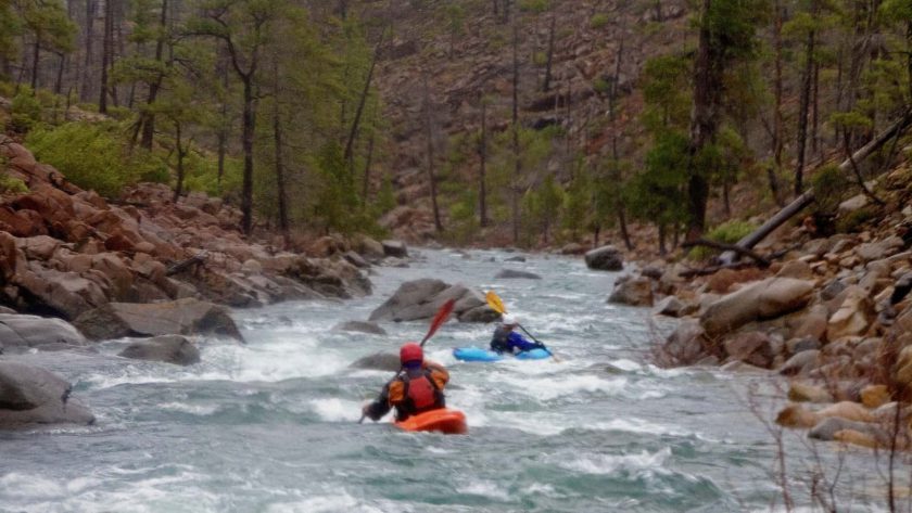 J.R. and Lori paddling the North Fork of Rough and Ready Creek