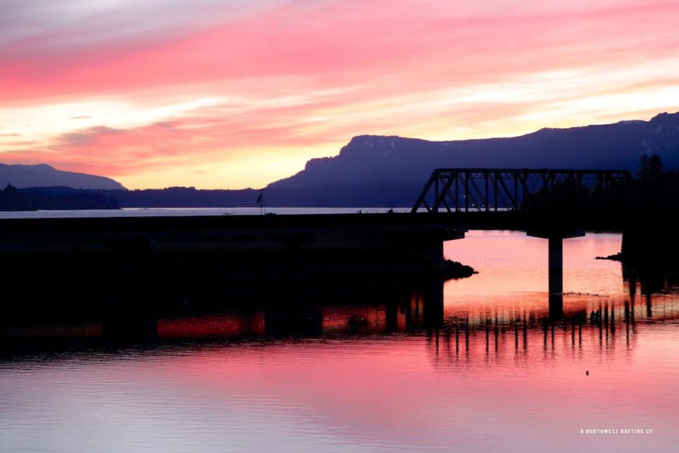 Beautiful Columbia Gorge sunset at the end of the day