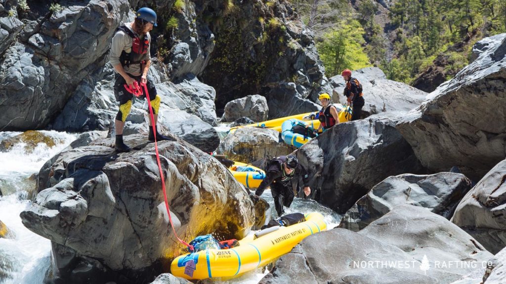 Portaging in the Upper Gorge of the Chetco River at around 300 cfs