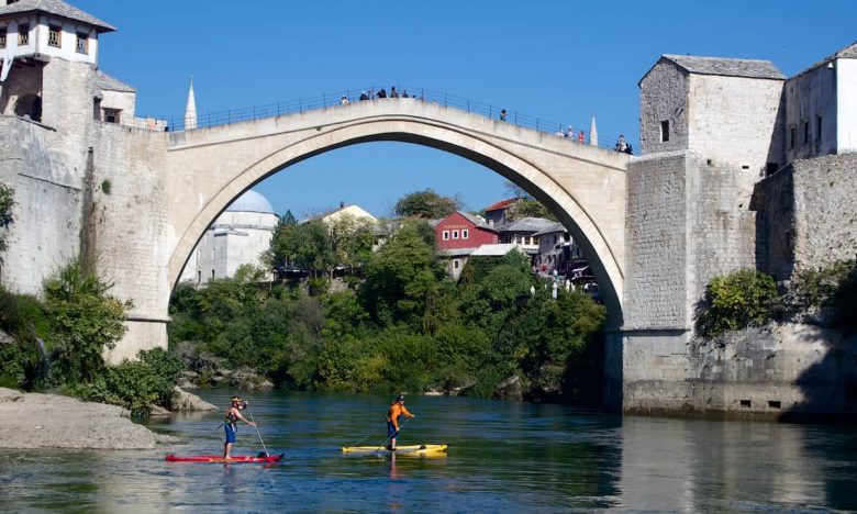 Stand Up Paddlebording below the Stari Most on the Neretva River