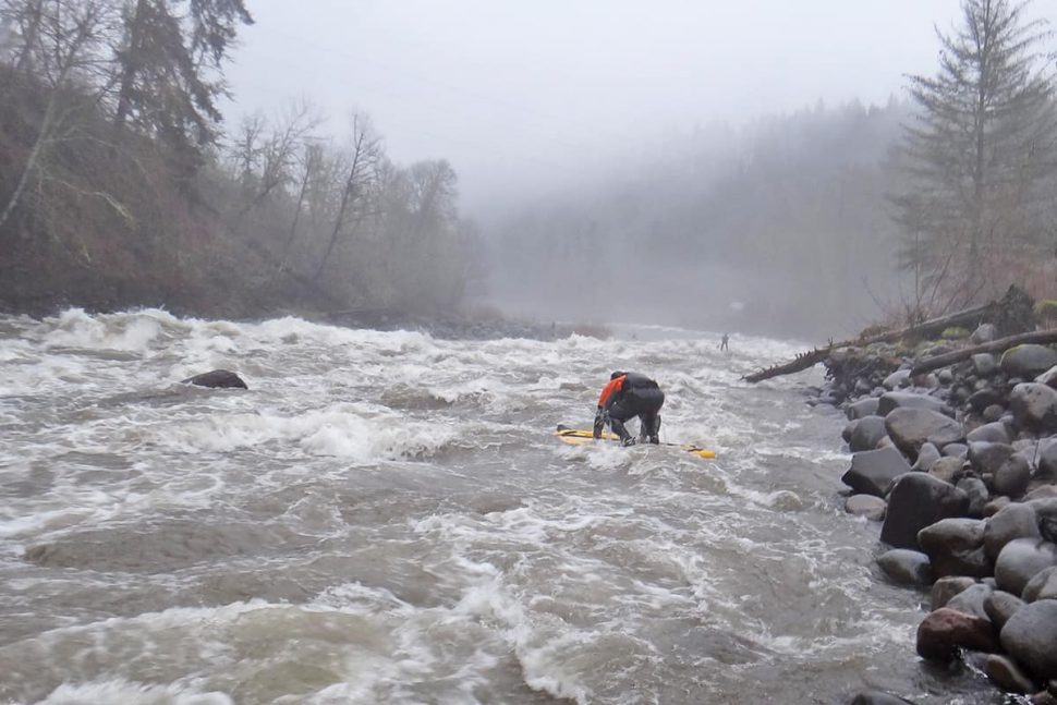 Quick recovery from a swim is critical for whitwater SUP