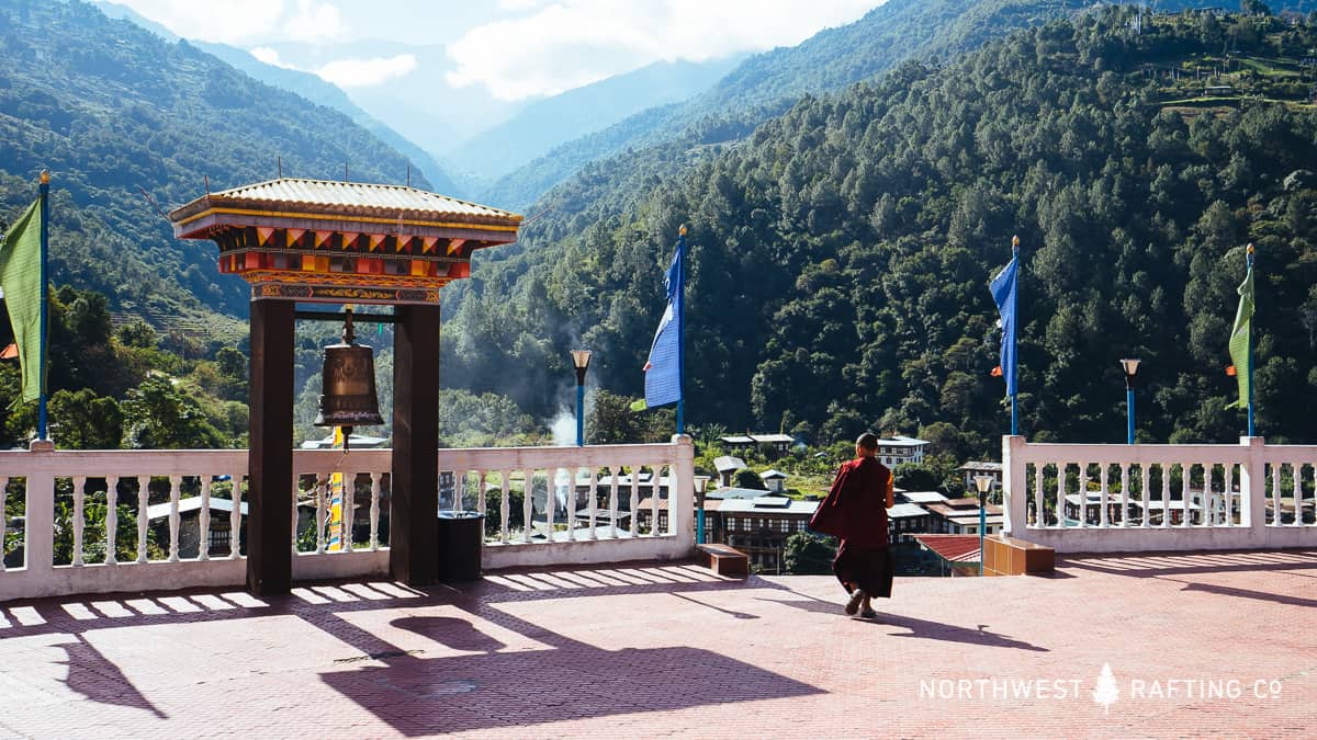A monk leaving a monastery in Bhutan