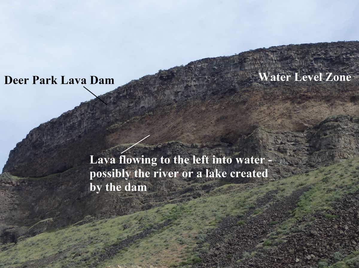 Figure 6. Looking up on river right from river mile 44, evidence of Deer Park Lava Dam.