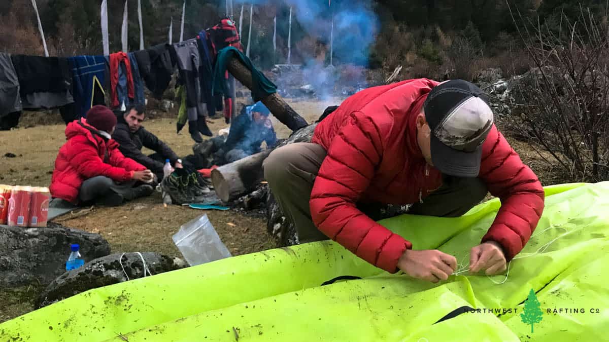 Boat repair at camp