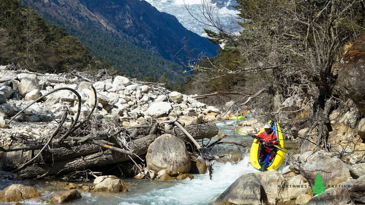 The first rapid on the headwaters of the Mo Chhu in Bhutan