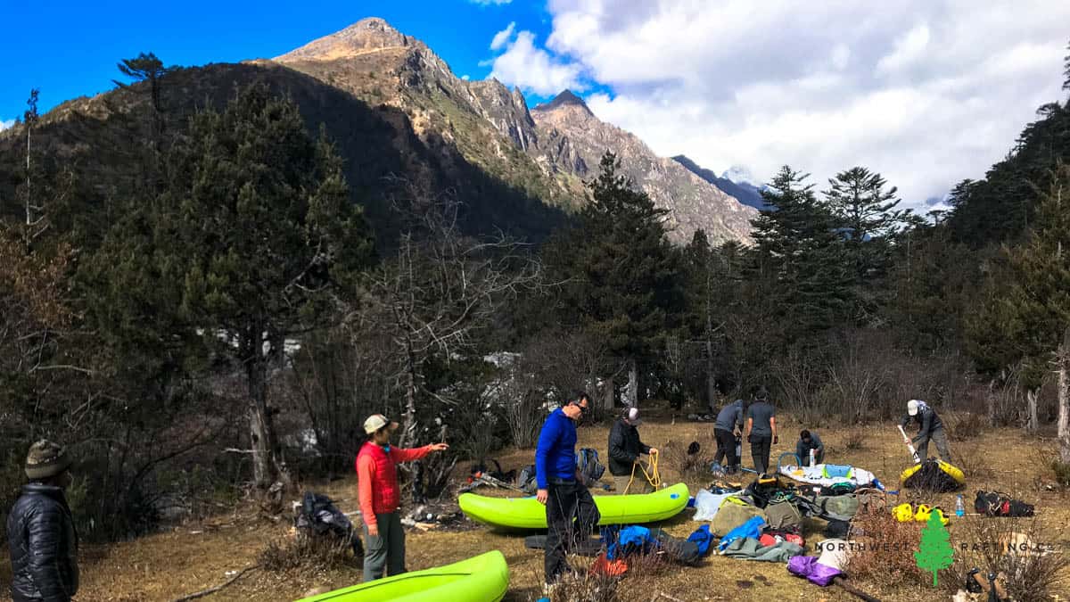 Getting ready to paddle the headwaters of the Mo Chhu