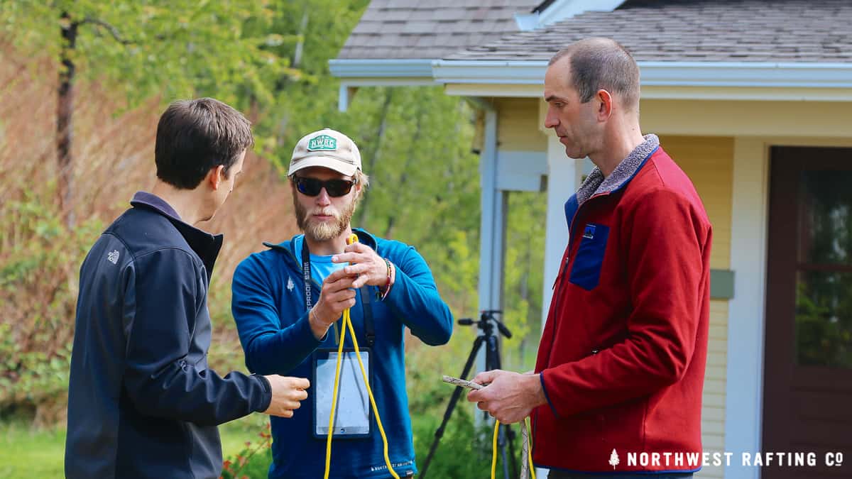Knot tying and rescue are in important part of our rafting training