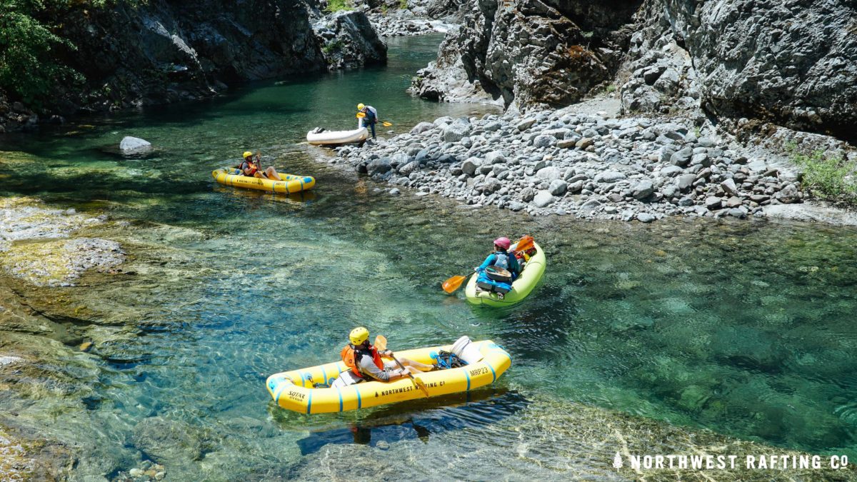 clear water, inflatable kayaks