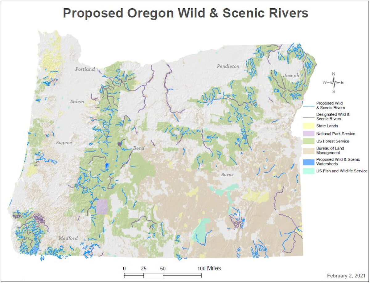 Map of Wyden Wild and Scenic 2021 Rivers