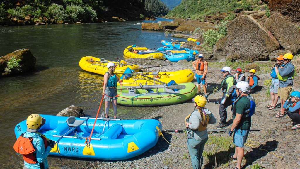 Rafting flipping demonstration in a Class III Rowing School
