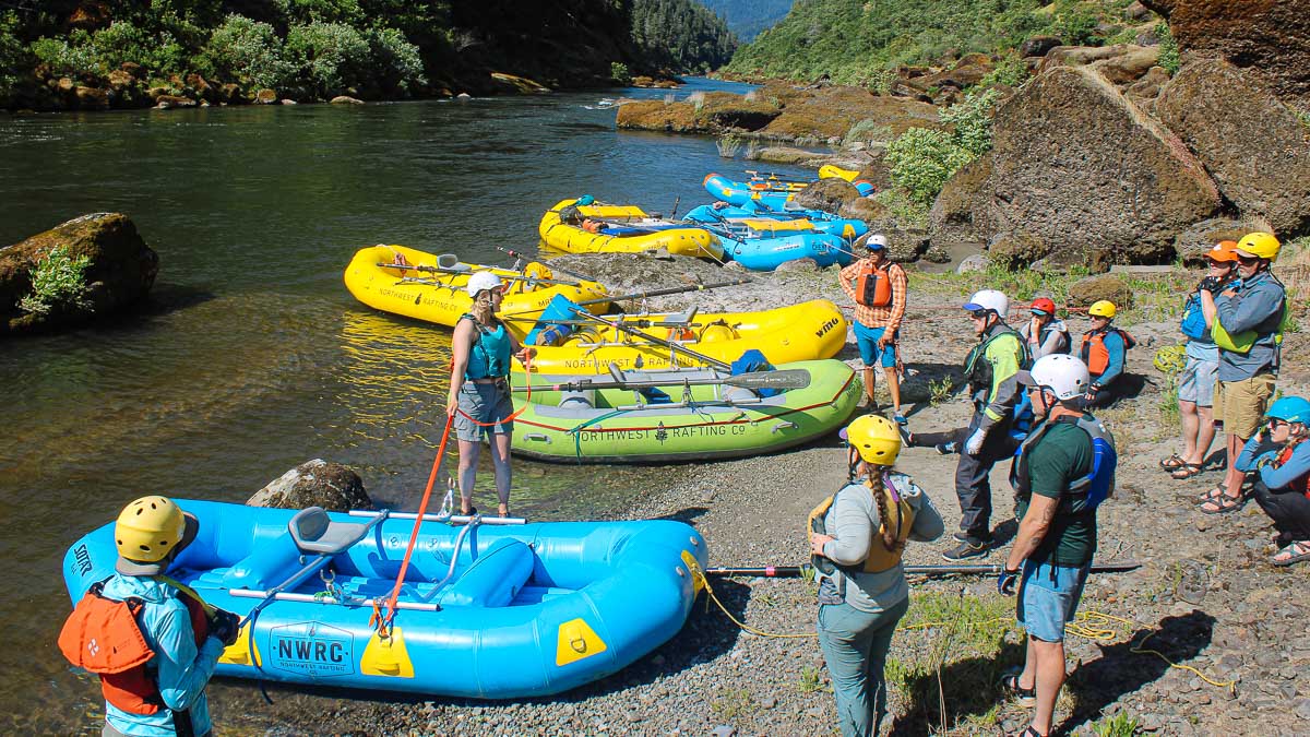 Rafting flipping demonstration in a Class III Rowing School