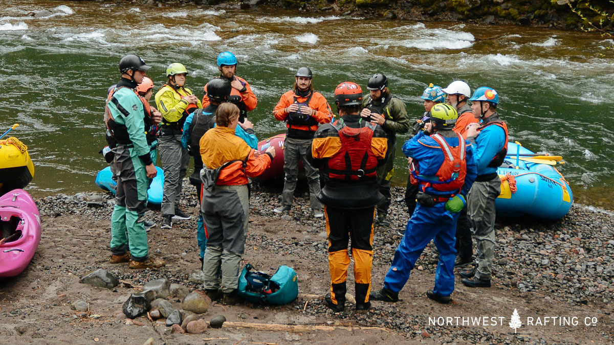 Students wearing drysuits during a cold weather training course