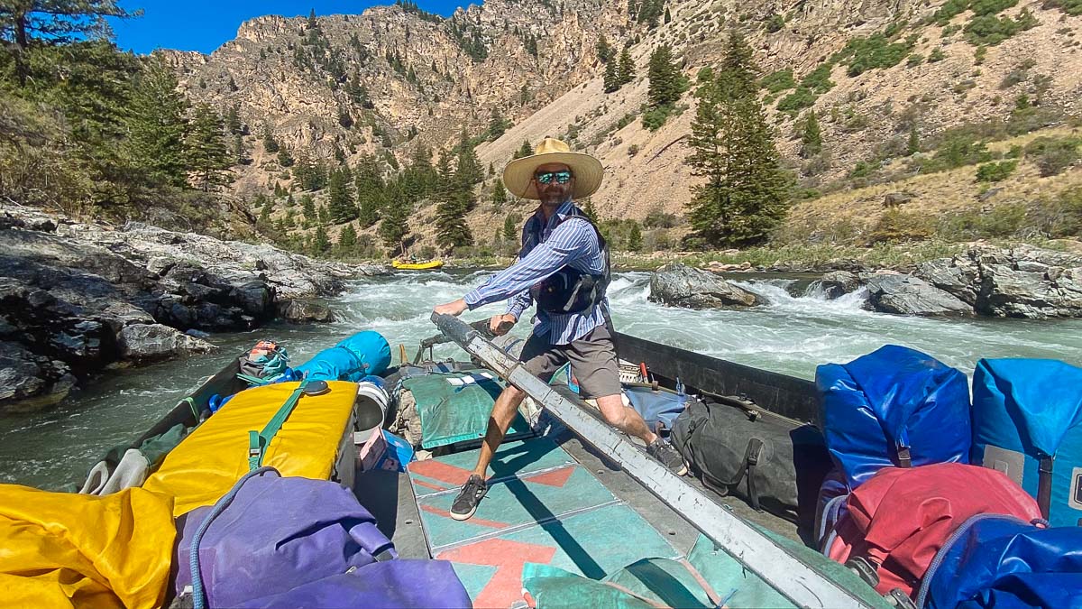 Brodie Sullivan driving the sweep boat through Tappan Falls