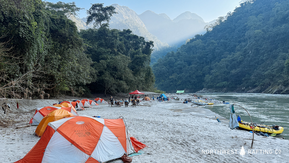 Camping on a big sandy beach in Bhutan