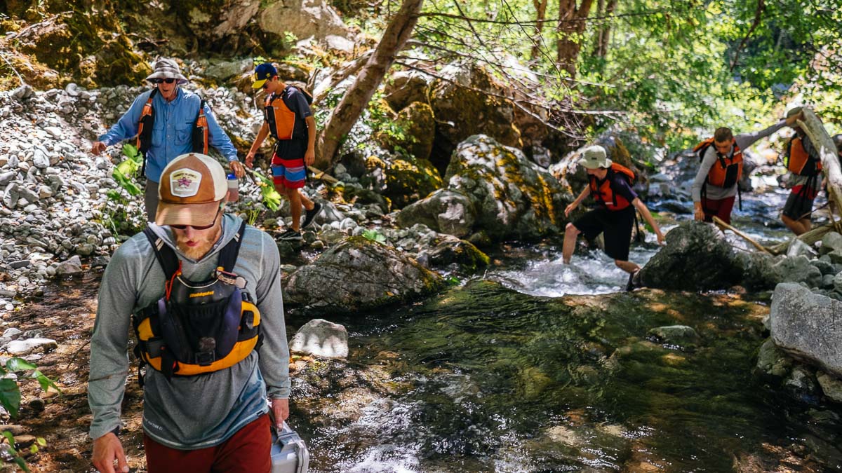 Hiking up a side creek on the Rogue River