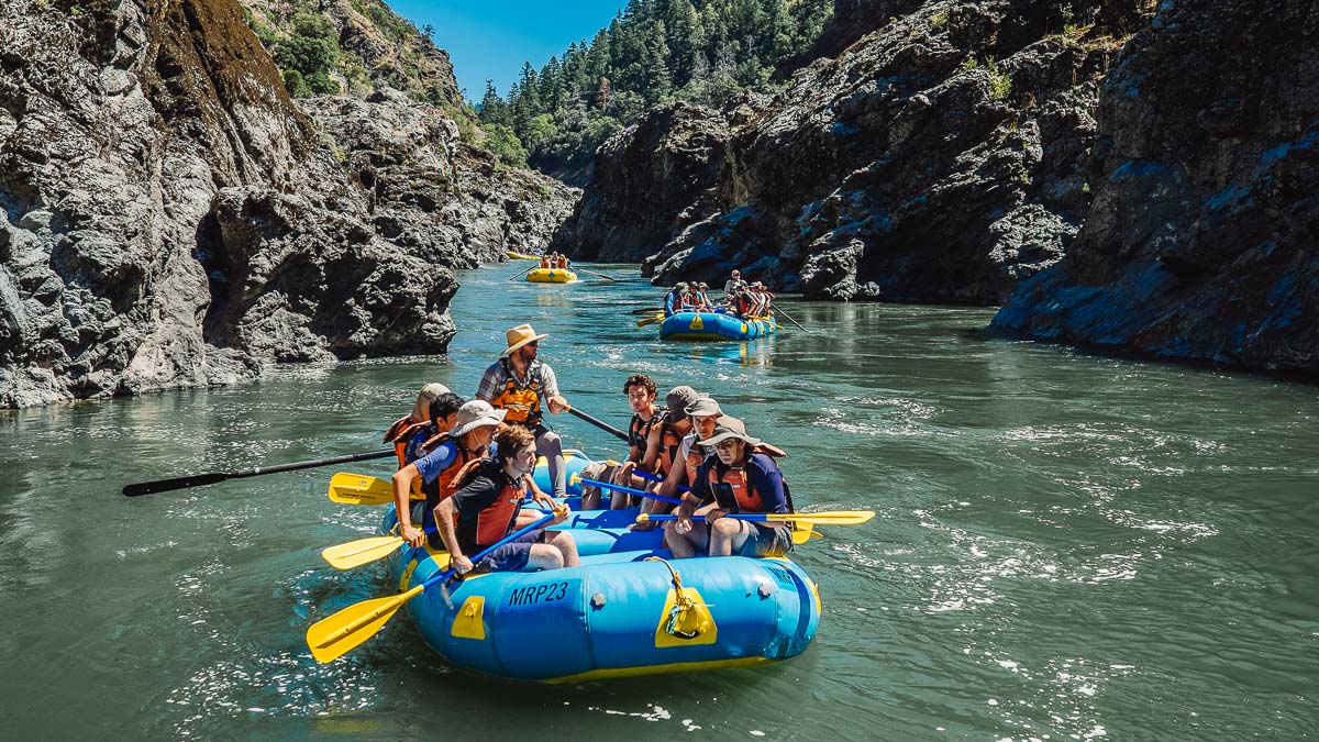 Rafts floating through Mule Creek Canyon on the Rogue River