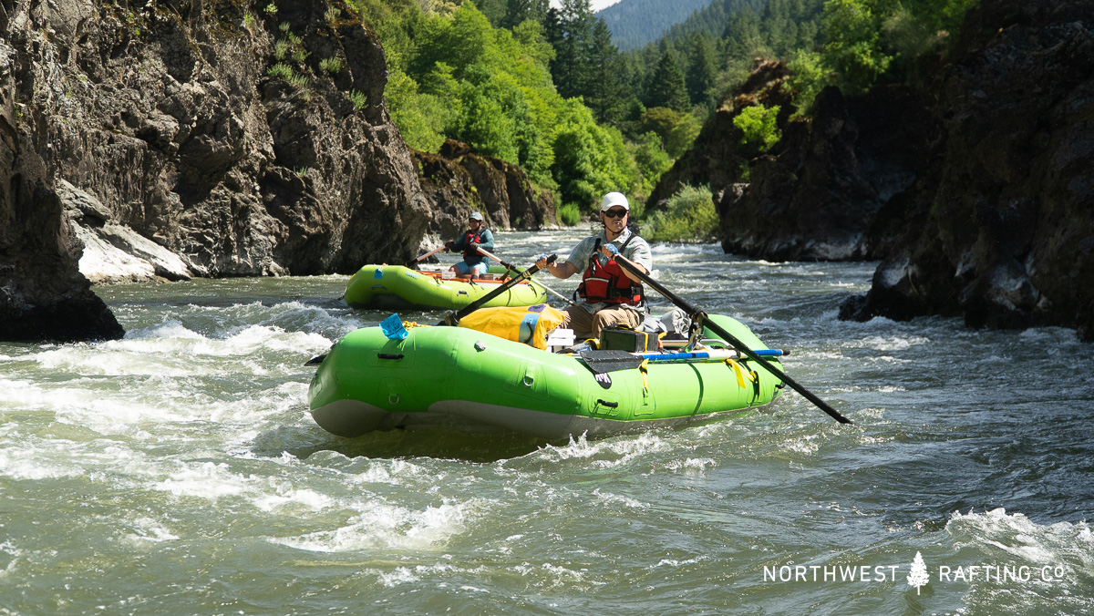 Rowing Mule Creek Canyon on the Rogue River in a Class III Rowing School